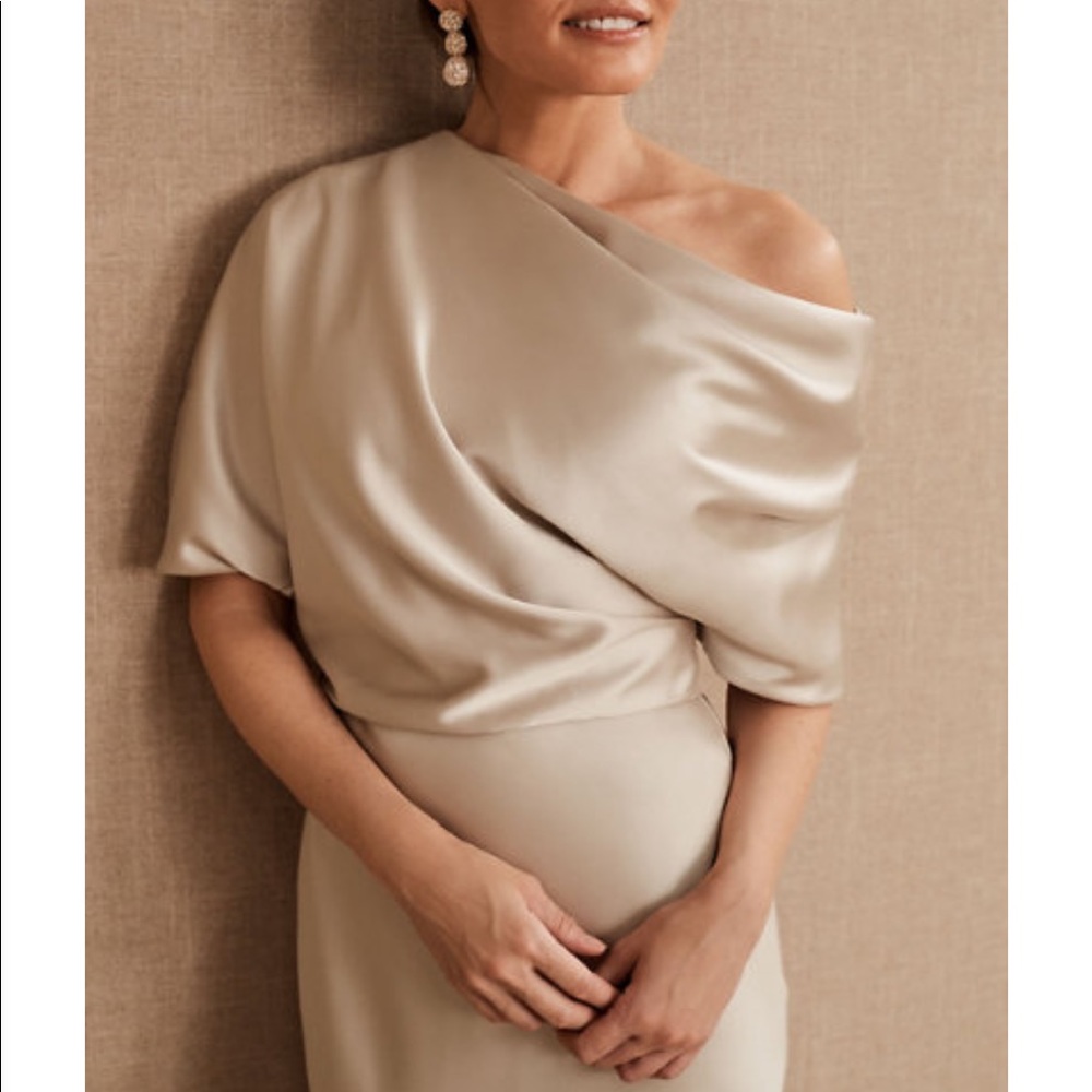 BHLDN Pryce Off-the-Shoulder Column Dress (Champagne)